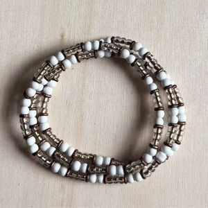 White Enamel & Bronze Toned Stretchy Wrap Bracelet